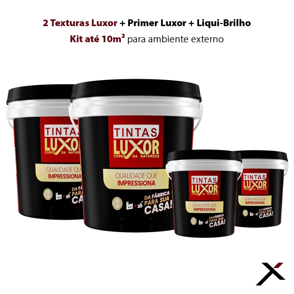 Kit até 10m² para ambiente externo 2 Texturas Luxor + Primer Luxor + Liqui-Brilho Luxor