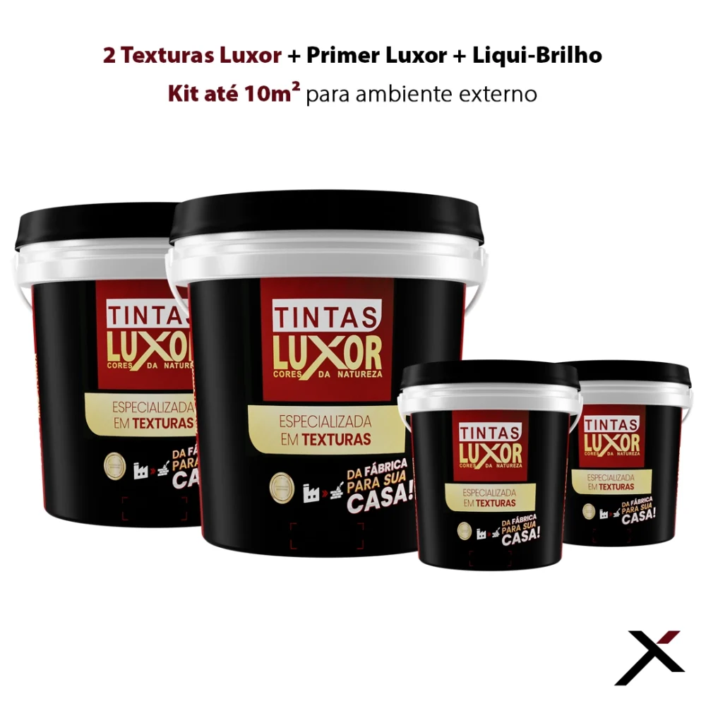 Kit até 10m² para ambiente externo 2 Texturas Luxor + Primer Luxor + Liqui-Brilho Luxor