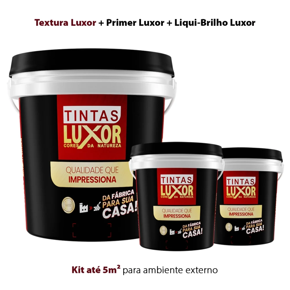 Kit até 5m² para ambiente externo Textura Luxor + Primer Luxor + Liqui-Brilho Luxor