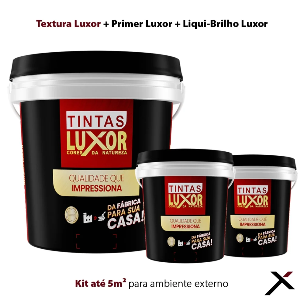 Kit até 5m² para ambiente externo Textura Luxor + Primer Luxor + Liqui-Brilho Luxor